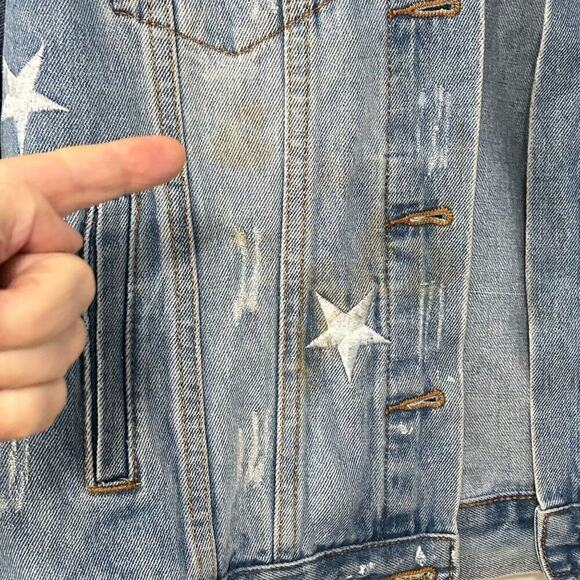 Style Me Distressed Denim Jacket Size S Embroidered Stars - Picture 6 of 6